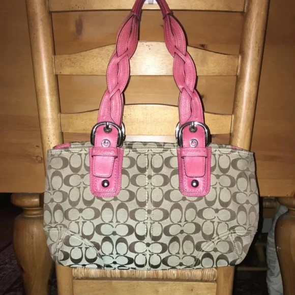 Coach Brown and Pink Signature Shoulder Bag - Picture 1 of 6